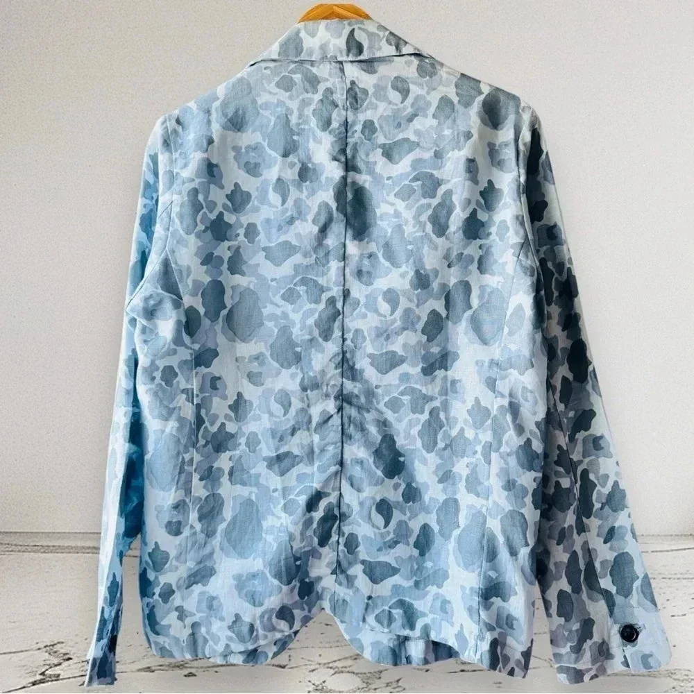 Japanese Linen Mens Blue Camouflage 2pc Matching Set Blazer and Short Size M